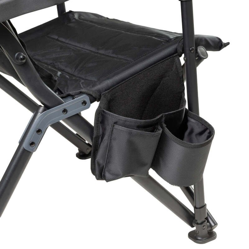 Reclining padded folding camp chair with headrest