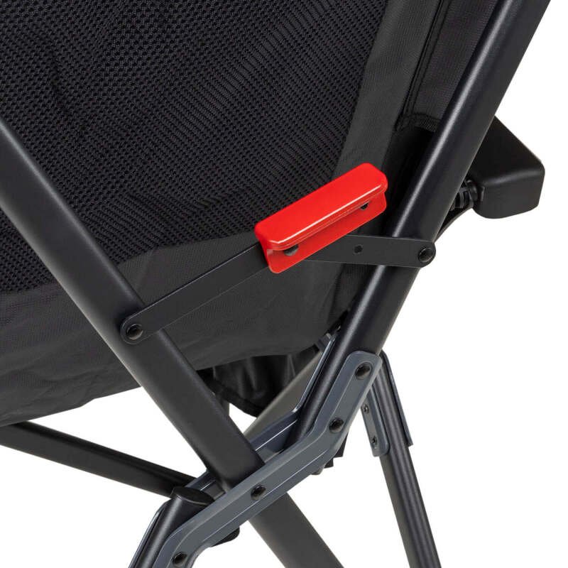 Reclining padded folding camp chair with headrest