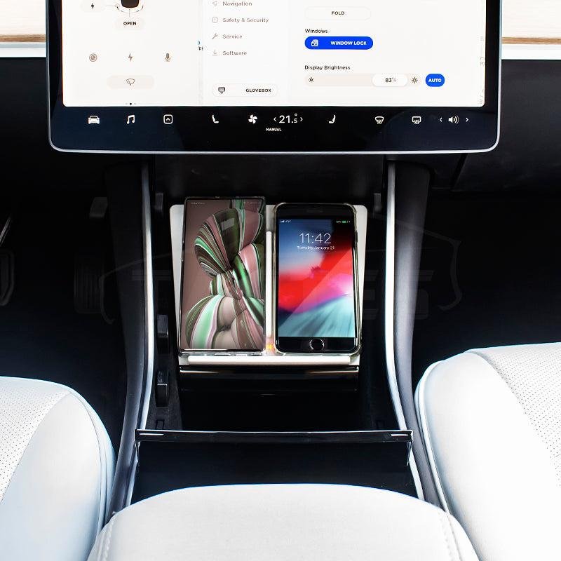Tesla Model 3 (2017-2019) Wireless Phone Charger Tray, Dual 10W Qi Console Charging