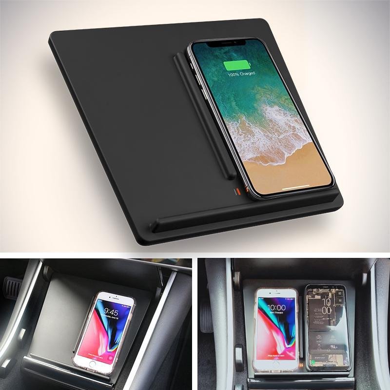 Tesla Model 3 (2017-2019) Wireless Phone Charger Tray, Dual Qi Fast Charge Pad