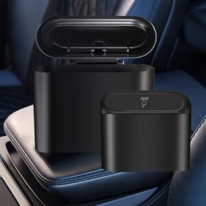Tesla Model 3/Y Car Trash Can with Push-Button Lid, Leakproof Mini Bin (Cybertruck, Juniper)