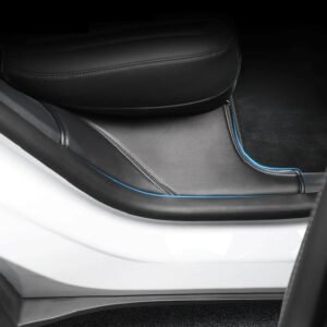 Tesla Model Y Door Sill Protectors, Leather Anti-Scratch Threshold Mats, Set of 2 (2020-2025)