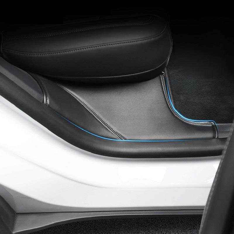 Tesla Model Y Door Sill Protectors, Leather Anti-Scratch Threshold Mats, Set of 2 (2020-2025)