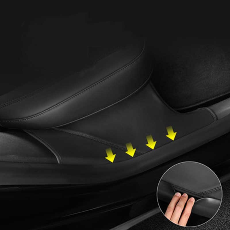Tesla Model Y Door Sill Protectors, Leather Anti-Scratch Threshold Mats, Set of 2 (2020-2025)