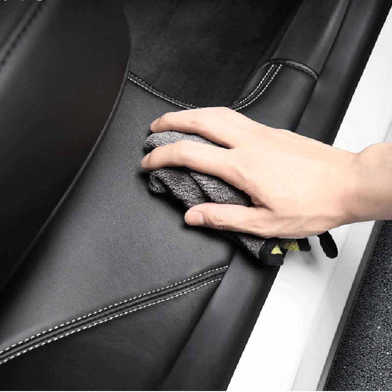 Tesla Model Y Door Sill Protectors, Leather Anti-Scratch Threshold Mats, Set of 2 (2020-2025)