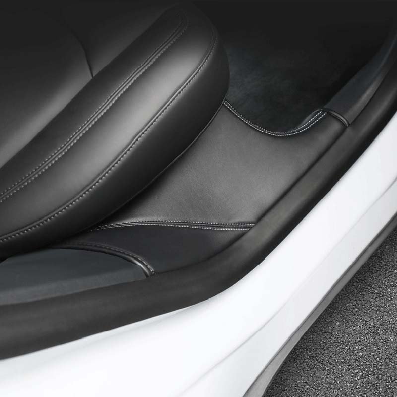 Tesla Model Y Door Sill Protectors, Leather Anti-Scratch Threshold Mats, Set of 2 (2020-2025)