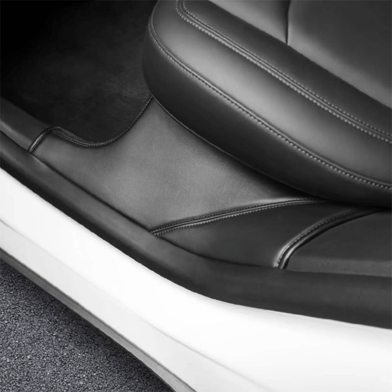 Tesla Model Y Door Sill Protectors, Leather Anti-Scratch Threshold Mats, Set of 2 (2020-2025)