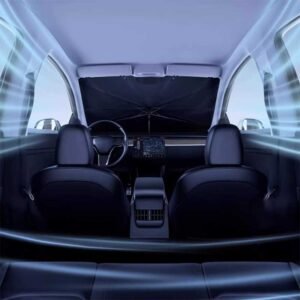 Tesla Model 3/Y Front Windshield Sun Shade, Foldable Umbrella-Style Heat Block (2018-2025)