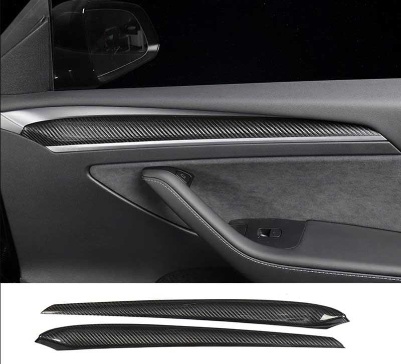 Tesla Model 3/Y Carbon Fiber Style Door Panel Trim, Anti-Scratch Cover (2021-2025, not Juniper)