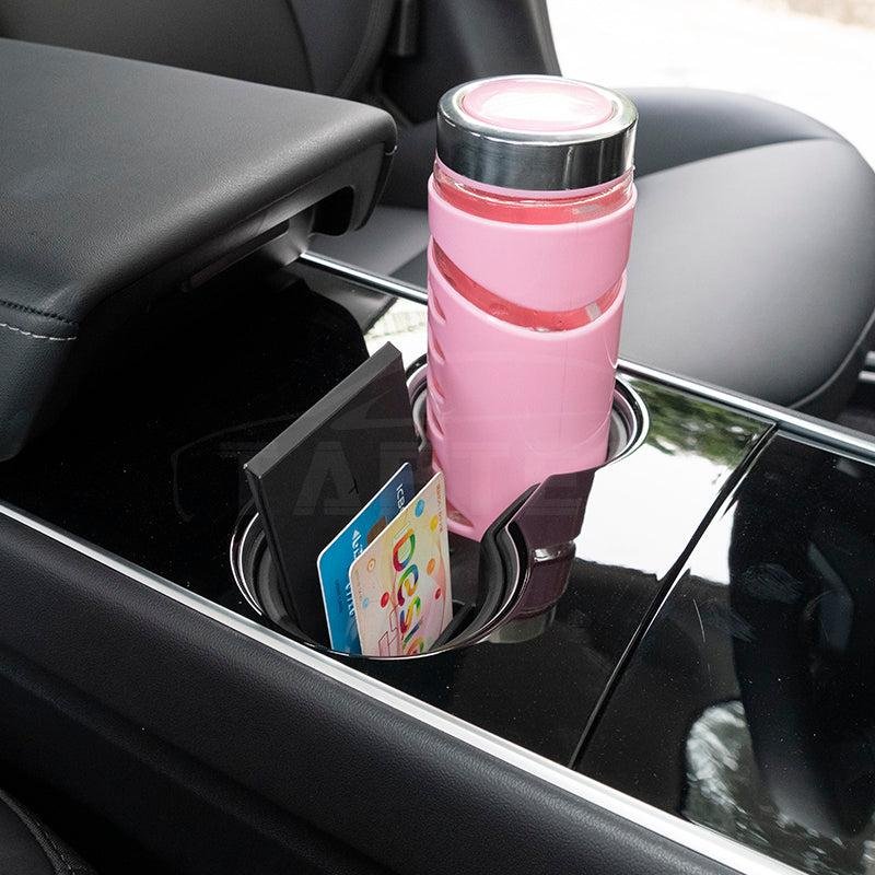 Tesla Model 3/Y Cup Holder Insert with Card Slots, Anti-Rattle Console Organizer