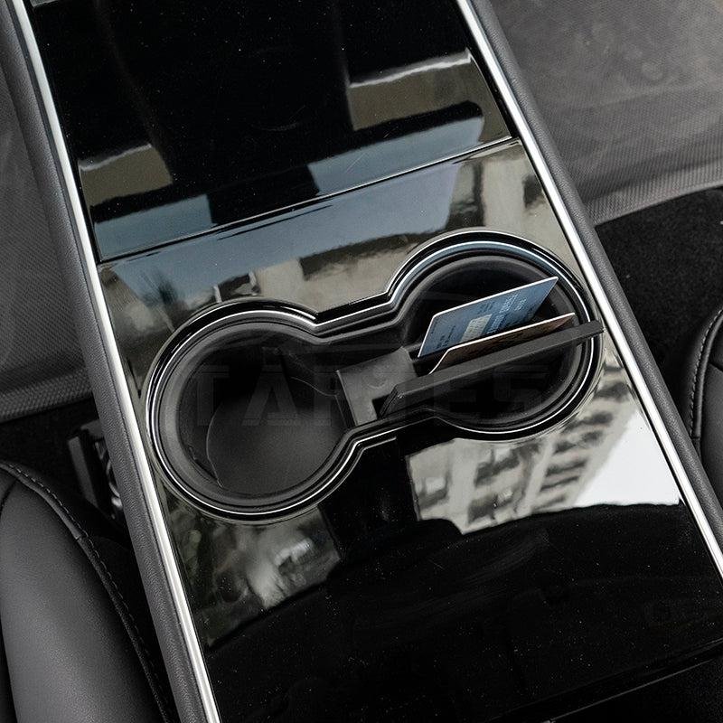 Tesla Model 3/Y Cup Holder Insert with Card Slots, Anti-Rattle Console Organizer