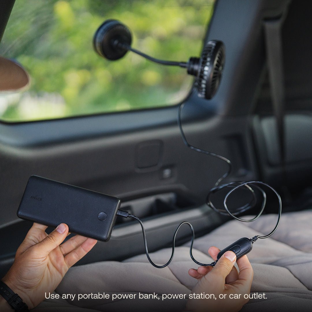12V Car Camping Fan, USB-C Rechargeable Portable Cooling Fan for Car Sleeping