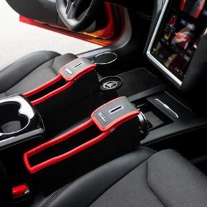 Tesla Model X Seat Gap Organizer with Foldable Cup Holder & Coin Box, PU Leather Side Storage