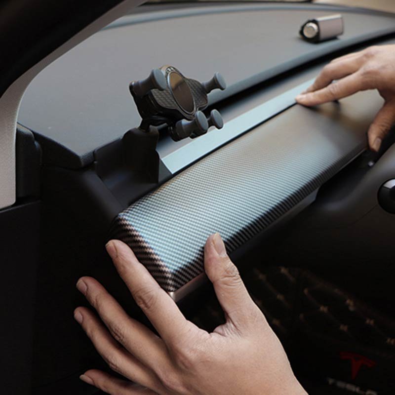Tesla Model 3 Carbon Fiber Dashboard Trim Cover, Anti-Glare 2-Piece Wrap Kit