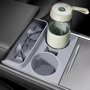 Tesla Model Y/3 Center Console Cup Holder with Storage Organizer, Silicone Insert