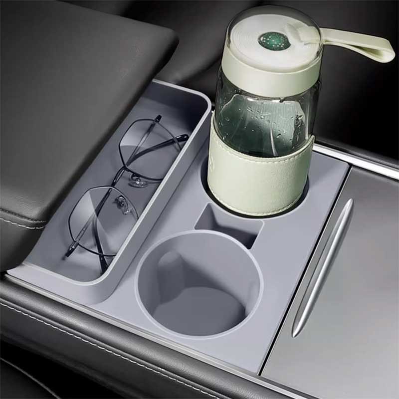 Tesla Model Y/3 Center Console Cup Holder with Storage Organizer, Silicone Insert