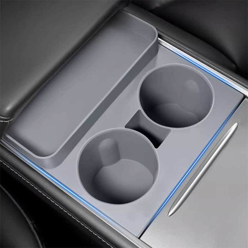 Tesla Model Y/3 Center Console Cup Holder with Storage Organizer, Silicone Insert
