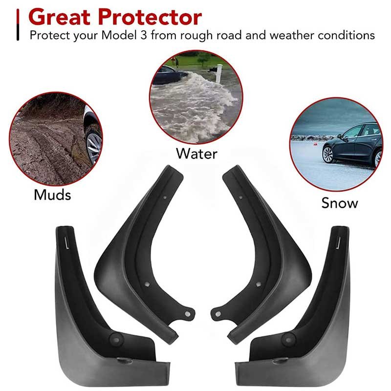 Tesla Model 3 Mud Flaps 2017-2023, Gen 2 Splash Guards Set of 4 for Paint & Undercarriage