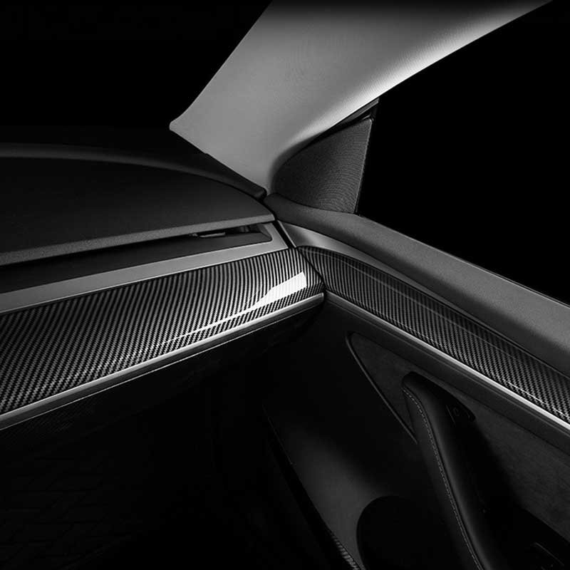 Tesla Model 3/Y Carbon Fiber Style Door Panel Trim, Anti-Scratch Cover (2021-2025, not Juniper)