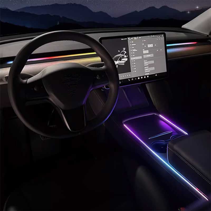 Tesla Model 3/Y Ambient Light Kit for Console & Dash, Door-Synced LED Strip (2017-2025)
