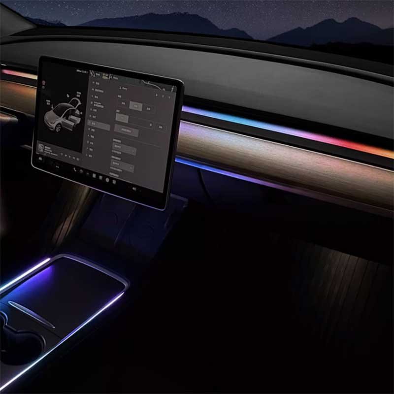 Tesla Model 3/Y Ambient Light Kit for Console & Dash, Door-Synced LED Strip (2017-2025)