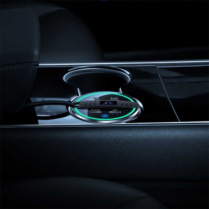 Tesla Model 3/Y Cup Holder USB Hub, 65W Fast Charger with LED Display, 4-Port Dock