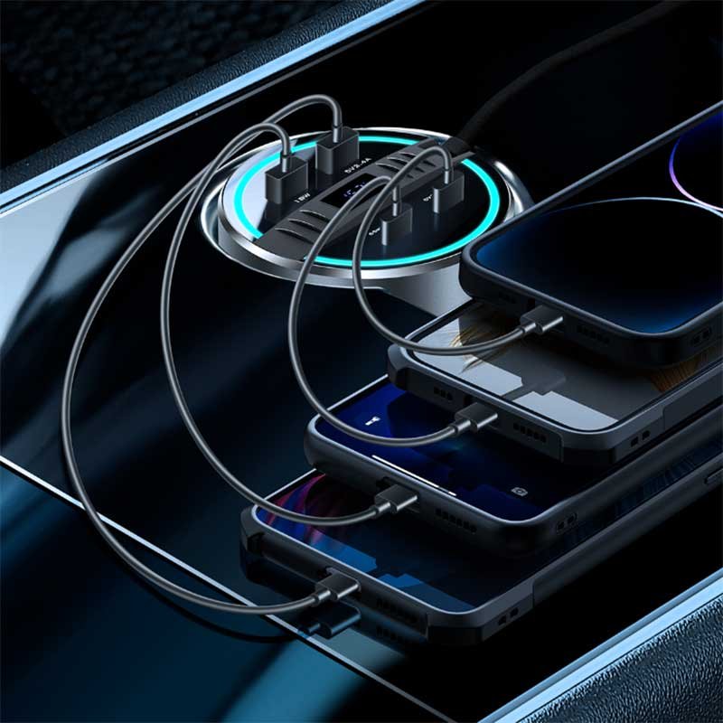 Tesla Model 3/Y Cup Holder USB Hub, 65W Fast Charger with LED Display, 4-Port Dock
