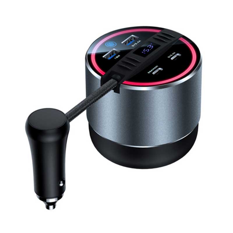 Tesla Model 3/Y Cup Holder USB Hub, 65W Fast Charger with LED Display, 4-Port Dock