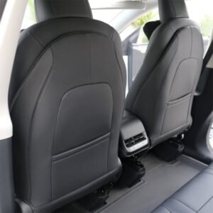 Tesla Model 3/Y Leather Seat Back Protector, Kick Mat with Storage Pocket (Set of 2)
