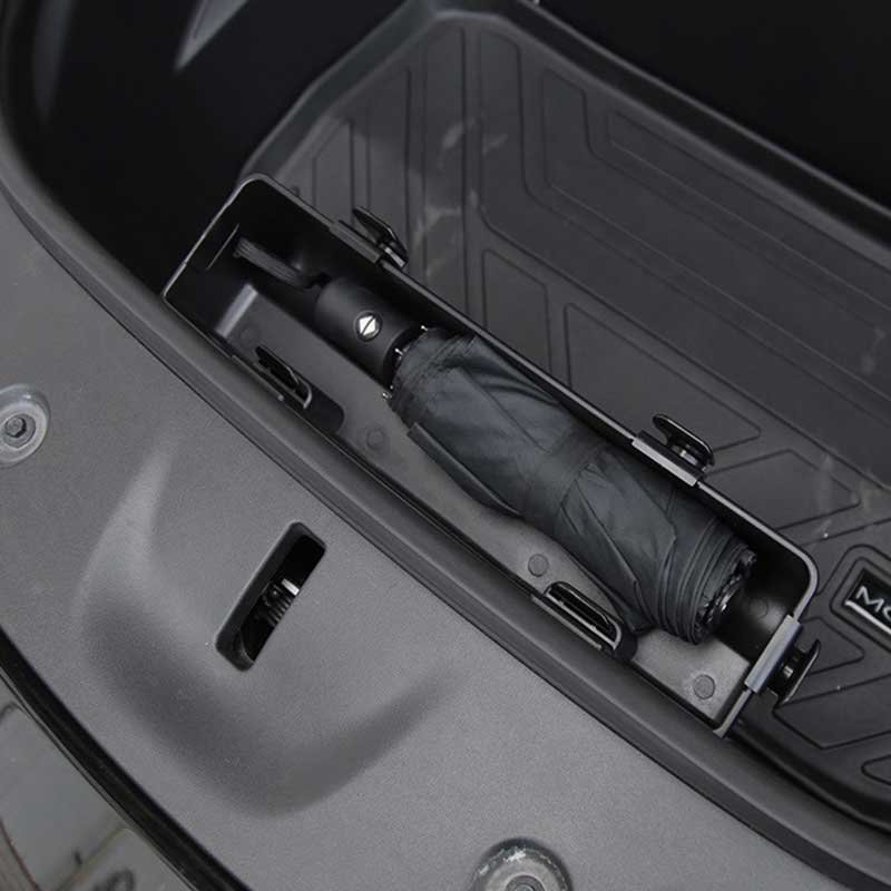 Tesla Model Y Frunk Umbrella Holder, Front Trunk Storage Box with Removable Hooks