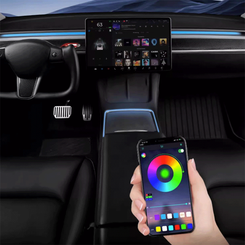 Tesla Model 3/Y Ambient Light Kit for Console & Dash, Door-Synced LED Strip (2017-2025)