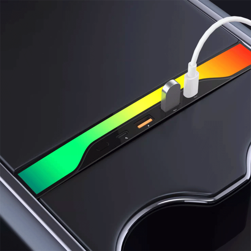 Tesla Model 3/Y Ambient Light Console Dock with USB Charging Ports, Music-Sync LED