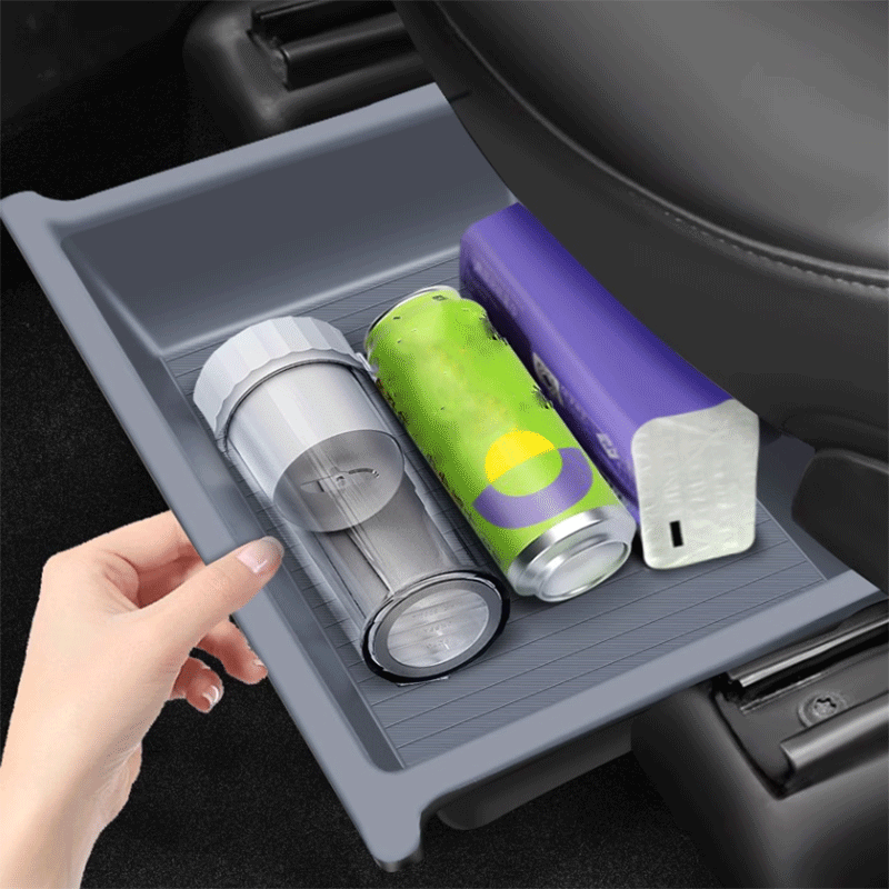 Tesla Model Y/X Under-Seat Storage Box, Double-Layer Hidden Organizer with Anti-Slip Pad