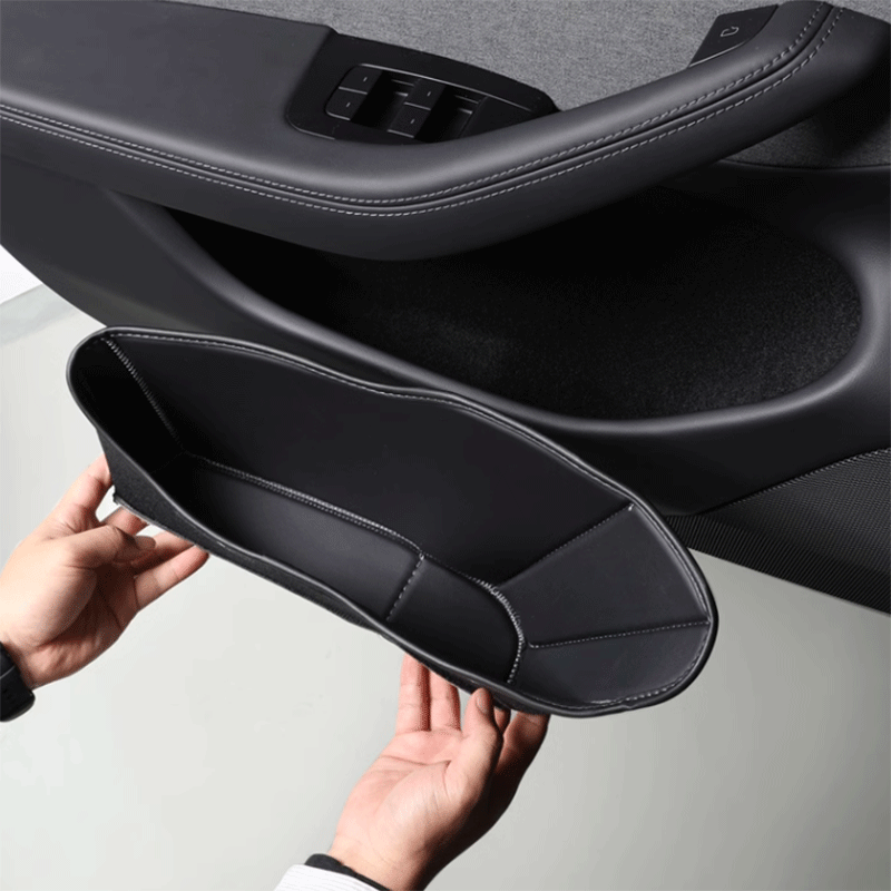 Tesla Model Y Door Side Storage Organizer, Leather Pocket Bags to Cut Cabin Clutter (2020-2024)