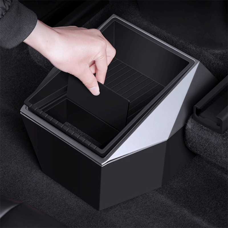 Tesla Model Y Rear Seat Storage Organizer, Double-Layer Bin with Built-In Trash (2020-2025)