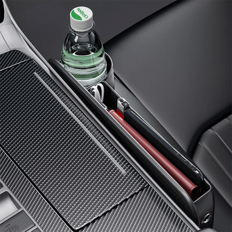 Tesla Seat Gap Storage Box with Cup Holder for Model 3/Y/S/X, Reachable Console Bin