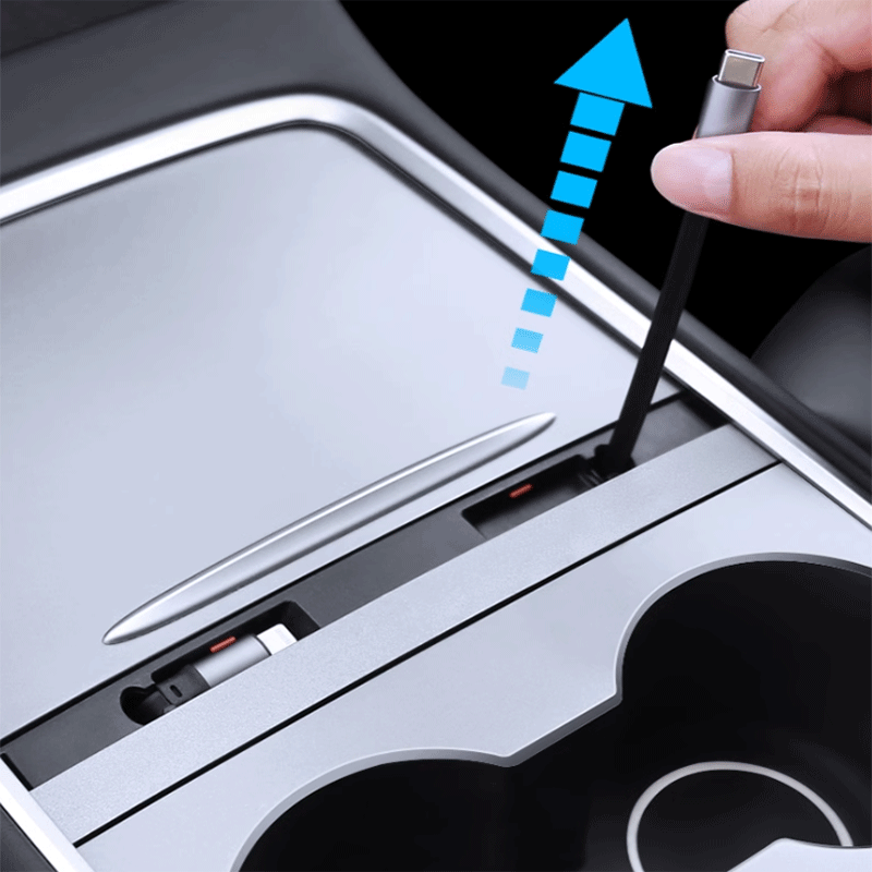 Tesla Model 3/Y Center Console Hidden Charging Dock, Sliding-Cover Organizer with 27W USB-C Cable