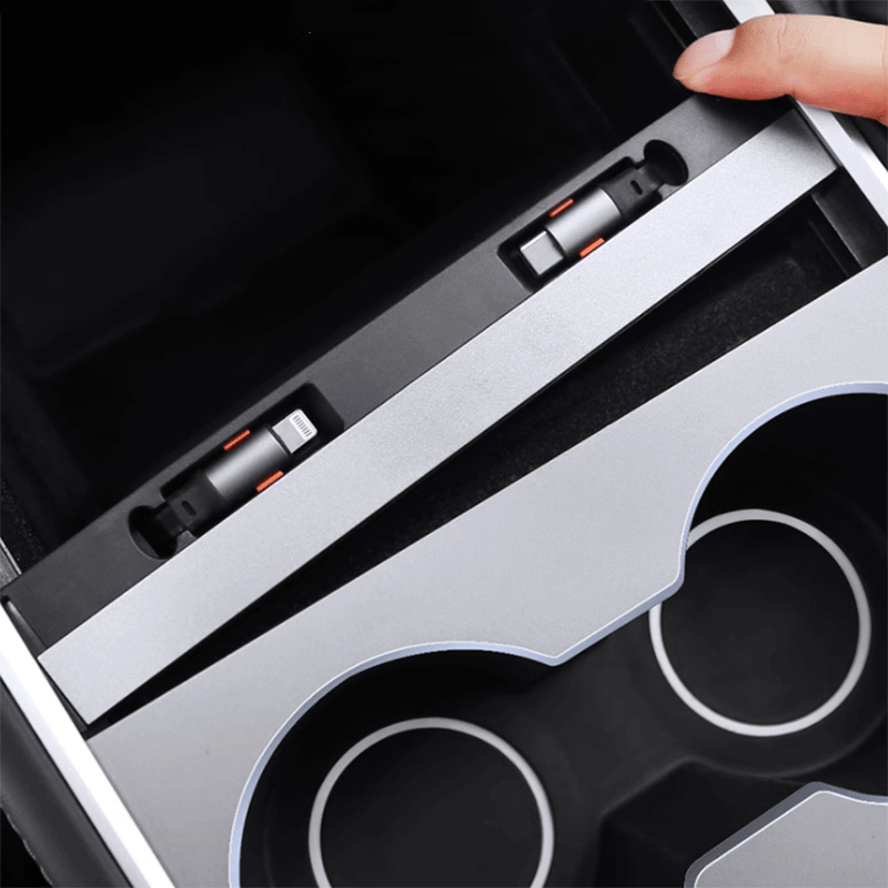 Tesla Model 3/Y Center Console Hidden Charging Dock, Sliding-Cover Organizer with 27W USB-C Cable