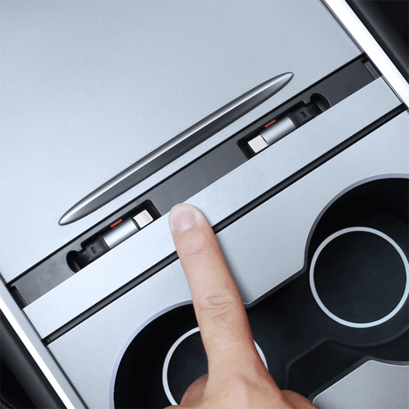 Tesla Model 3/Y Center Console Hidden Charging Dock, Sliding-Cover Organizer with 27W USB-C Cable