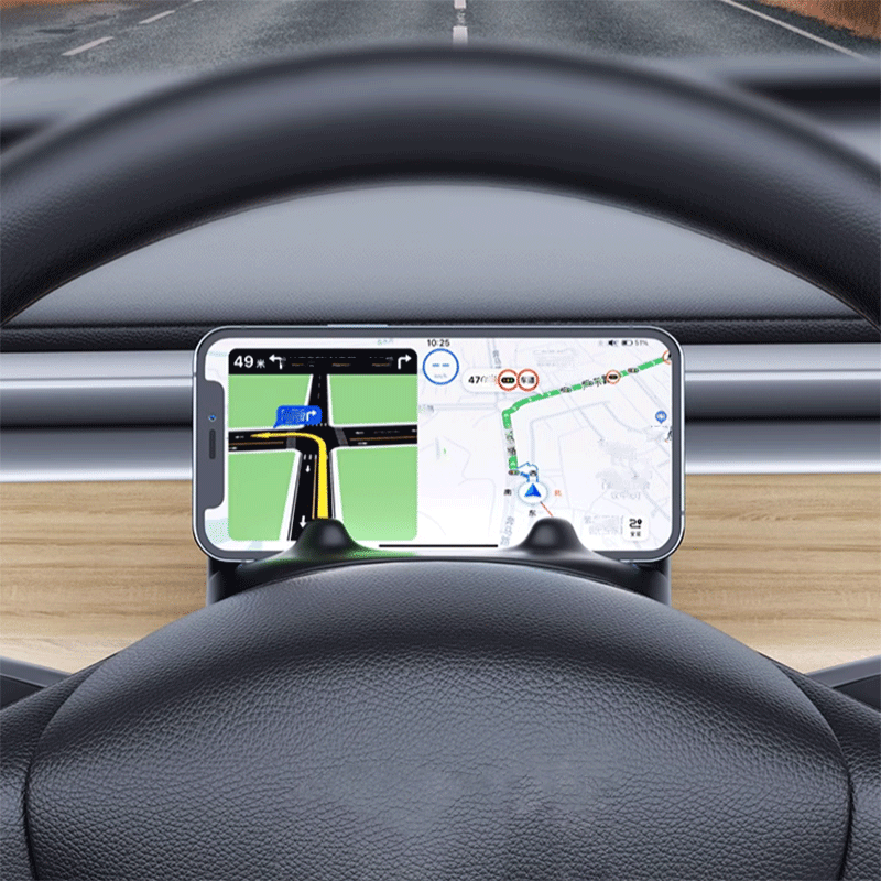 Tesla Model 3/Y Steering Wheel Phone Holder with Glasses Case, In-Sight Mount