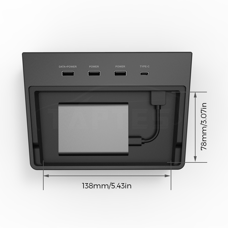 Tesla Model 3 USB Hub for Dashcam & Sentry Mode, 5-Port with Hidden SSD Compartment (Pre-June 2020)