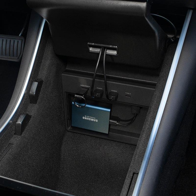 Tesla Model 3 USB Hub for Dashcam & Sentry Mode, 5-Port with Hidden SSD Compartment (Pre-June 2020)