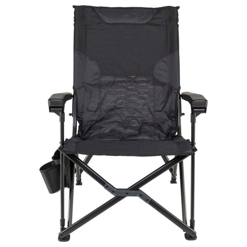 Reclining padded folding camp chair with headrest