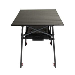 Portable folding aluminum roll-top camp table for car camping