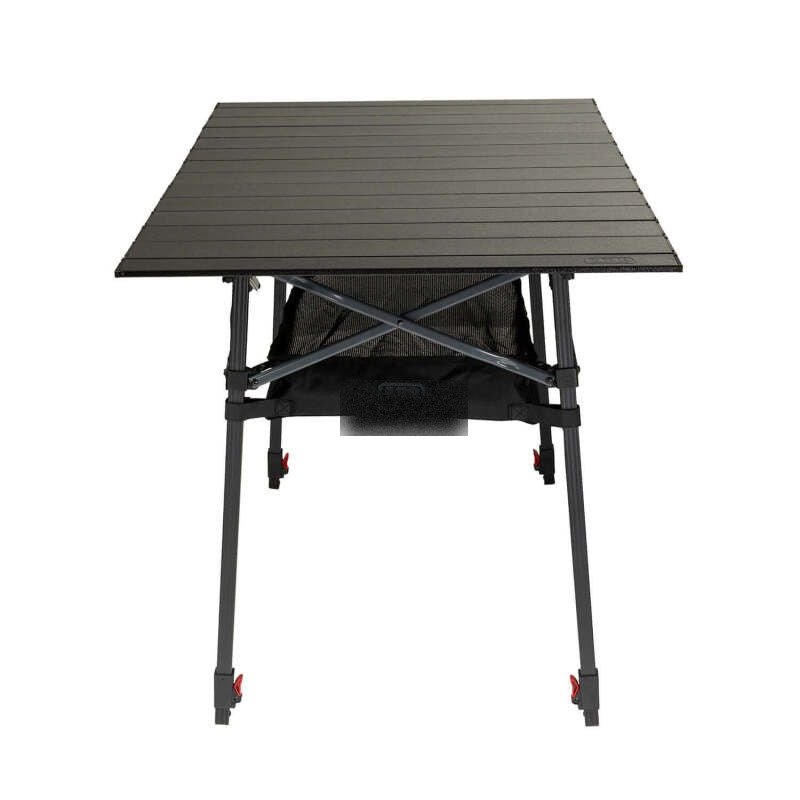 Portable folding aluminum roll-top camp table for car camping