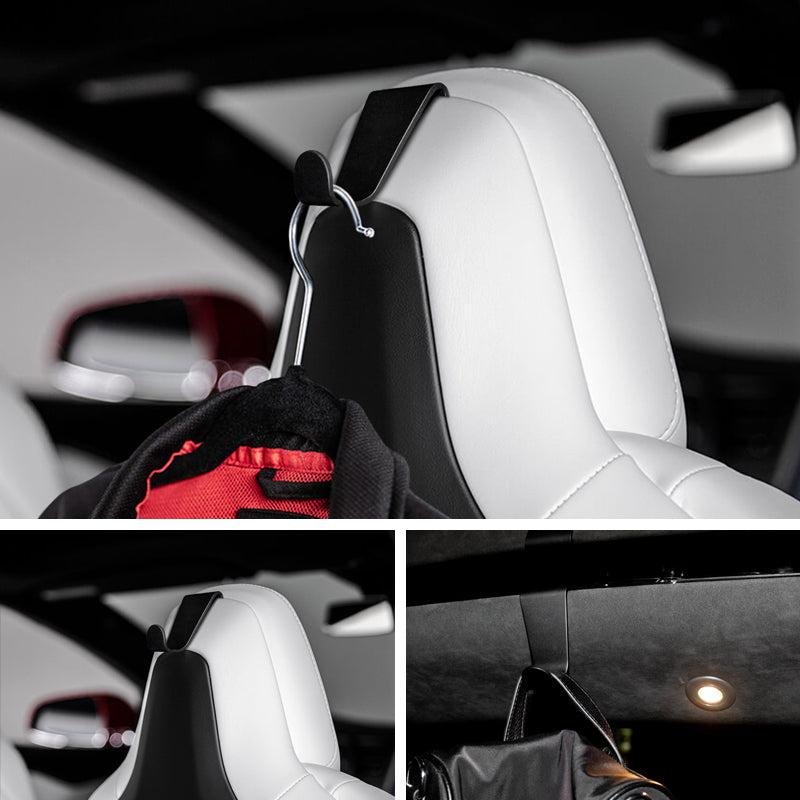 Tesla Model S/X Headrest Coat Hooks, Aluminum-Alloy Clip-On Hangers for Jackets and Bags