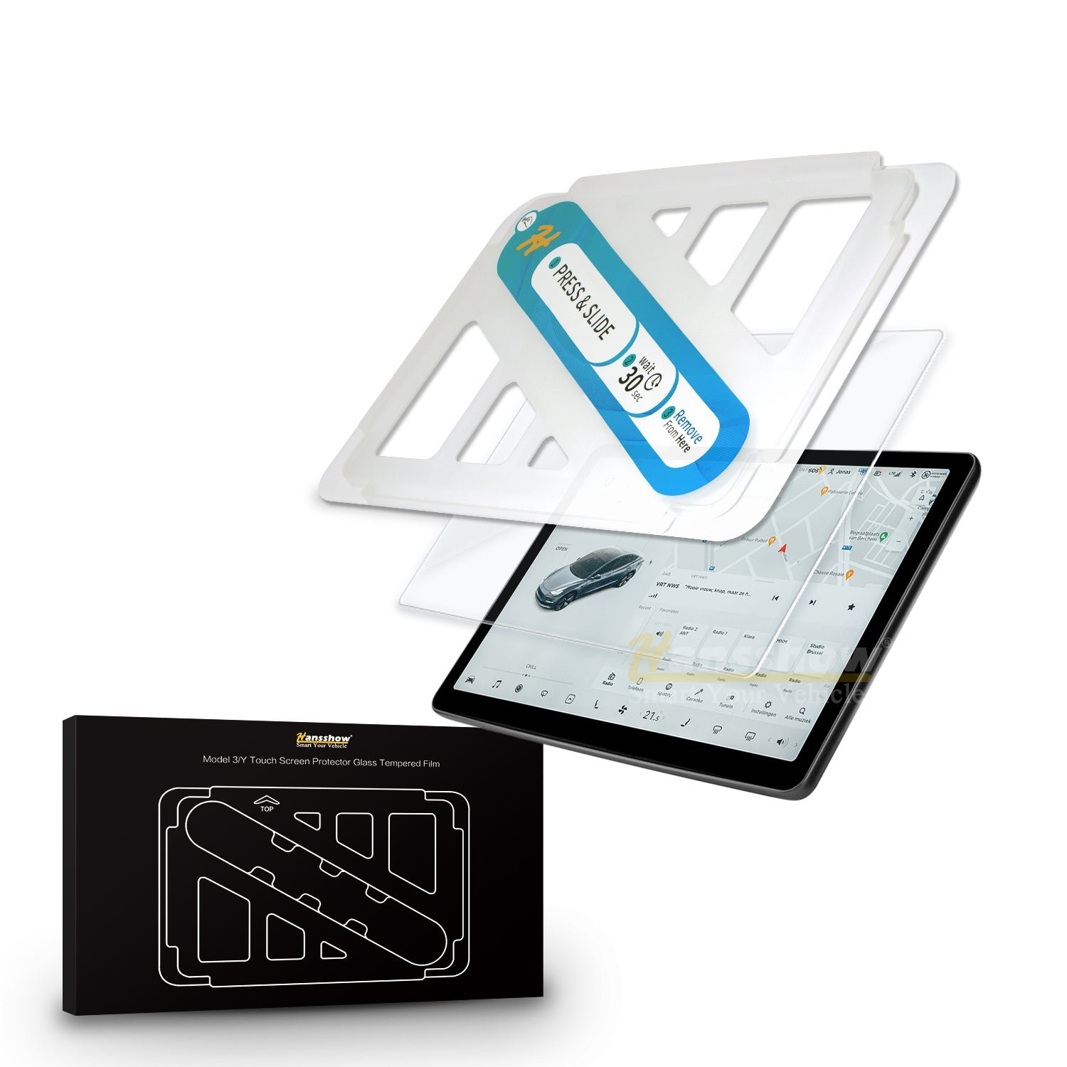 Tesla Model Y L Juniper Screen Protector Kit, Tempered Glass Front & Rear with Alignment Mount