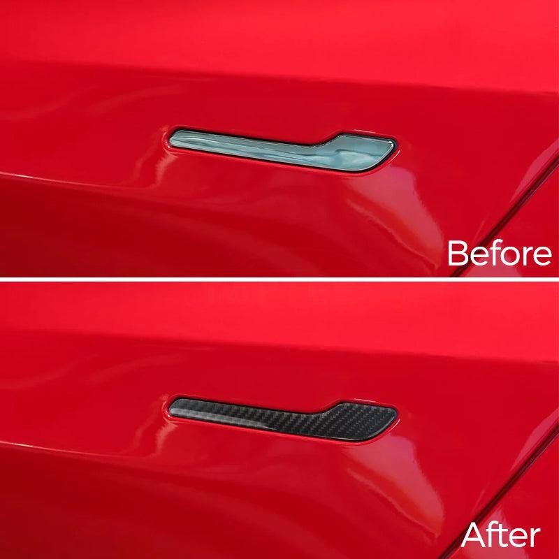 Tesla Model 3/Y Carbon-Look Door Handle Wraps, Precut Peel-and-Stick Trim Set of 4