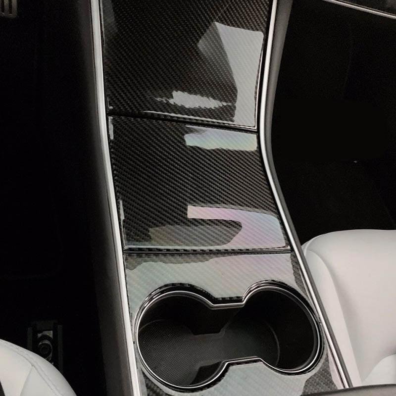 Tesla Model 3 (2017-2020) & Model Y (2020) Center Console Cover, Carbon-Fiber-Look Scratch Guard